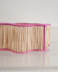 Contemporary Round Wavy Woven Rattan Bowl / Basket in Pink