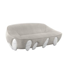 Organic Modern Round Sofa Upholstered in White Bouclé with Handpainted Legs