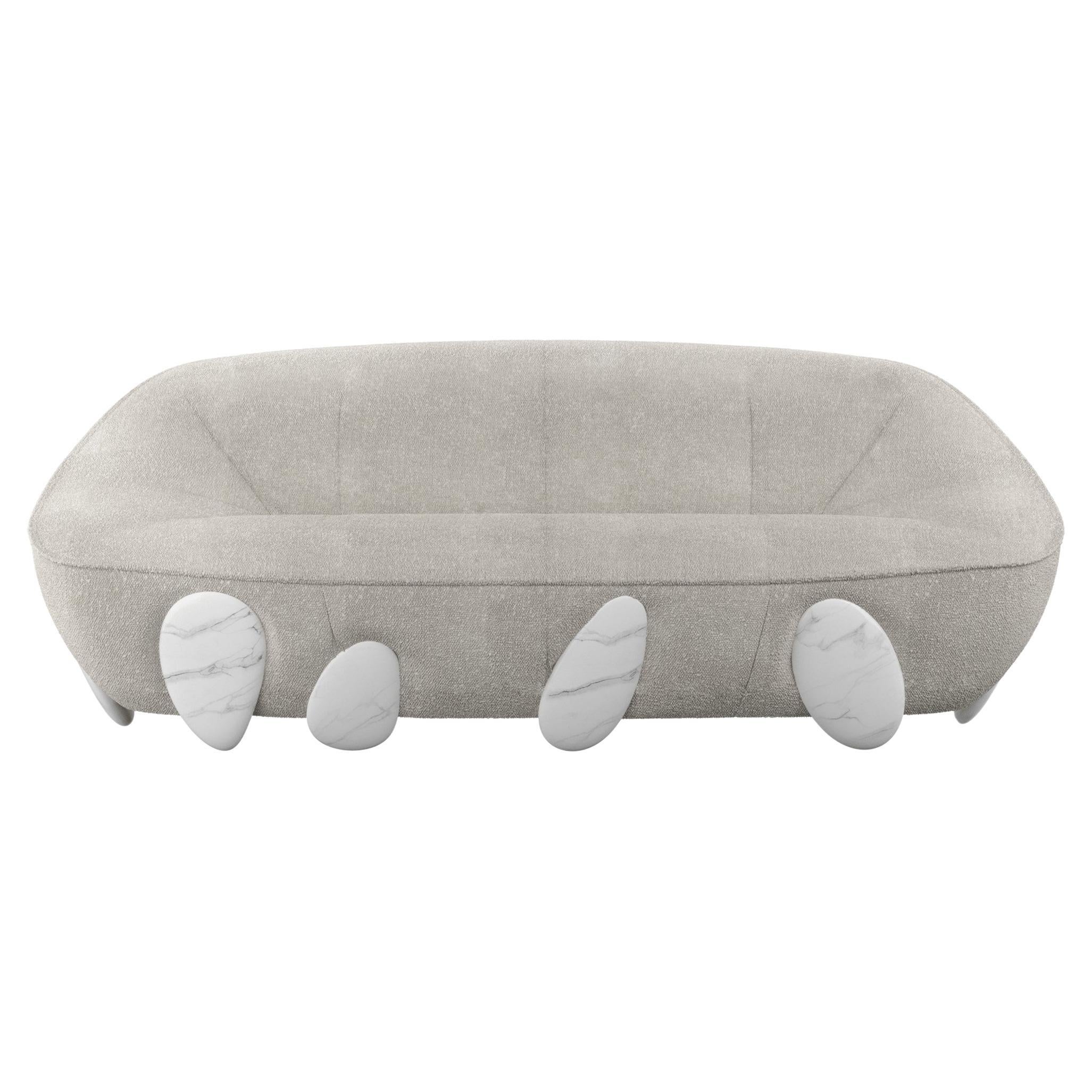 Organic Modern Round Sofa Upholstered in White Bouclé with Handpainted Legs  For Sale