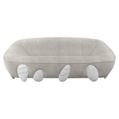 Organic Modern Round Sofa Upholstered in White Bouclé with Handpainted Legs 