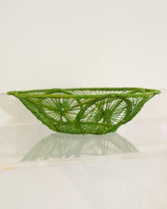 Contemporary Round Woven Rattan Bowl / Basket in Green