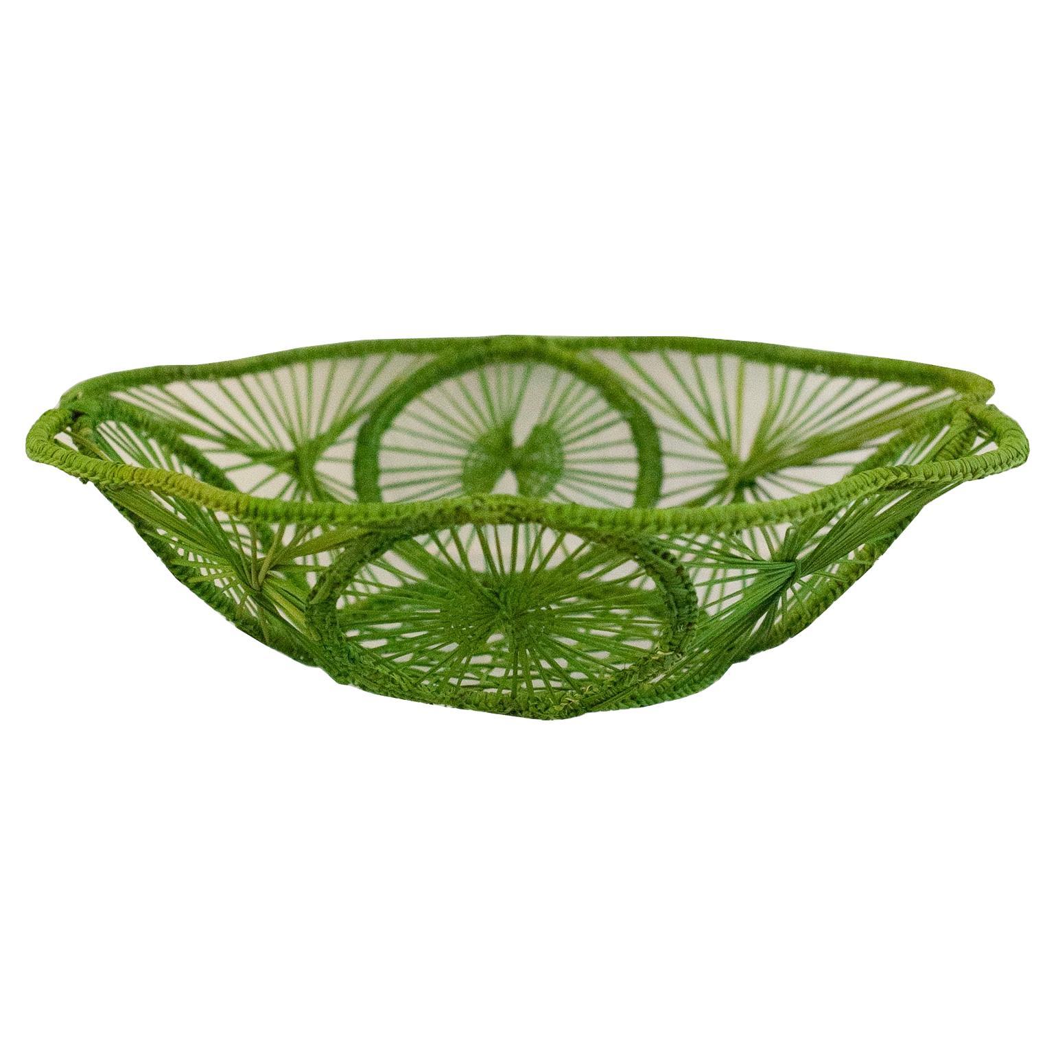 Bols / paniers ronds contemporains en rotin tressé en vert