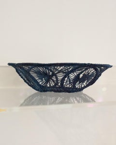 Contemporary Round Woven Rattan Bowl / Basket in Navy