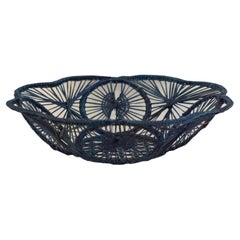 Bol / panier rond contemporain en rotin tressé, marine