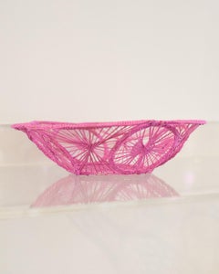 Contemporary Round Woven Rattan Bowl / Basket in Pink