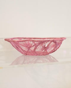 Contemporary Round Woven Rattan Bowl / Basket in Soft Pink