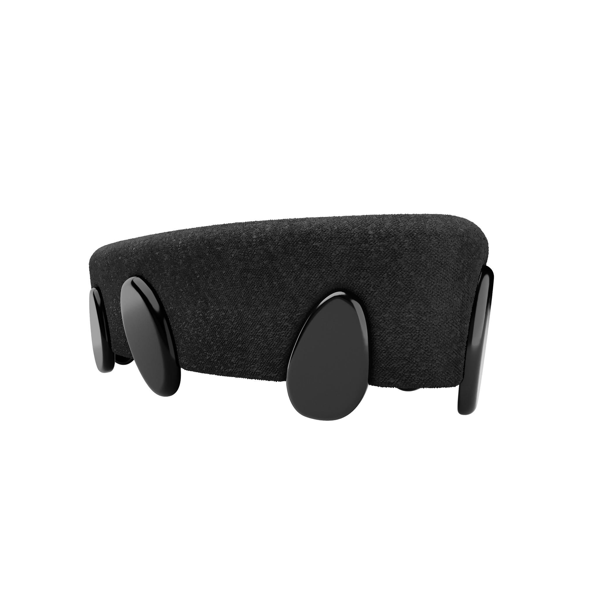 Hand-Crafted Contemporary Rounded Black Bouclé Bench With Handpainted Legs For Sale