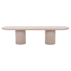 Banc "colonne" contemporain en plâtre naturel arrondi 160cm par Isabelle Beaumont