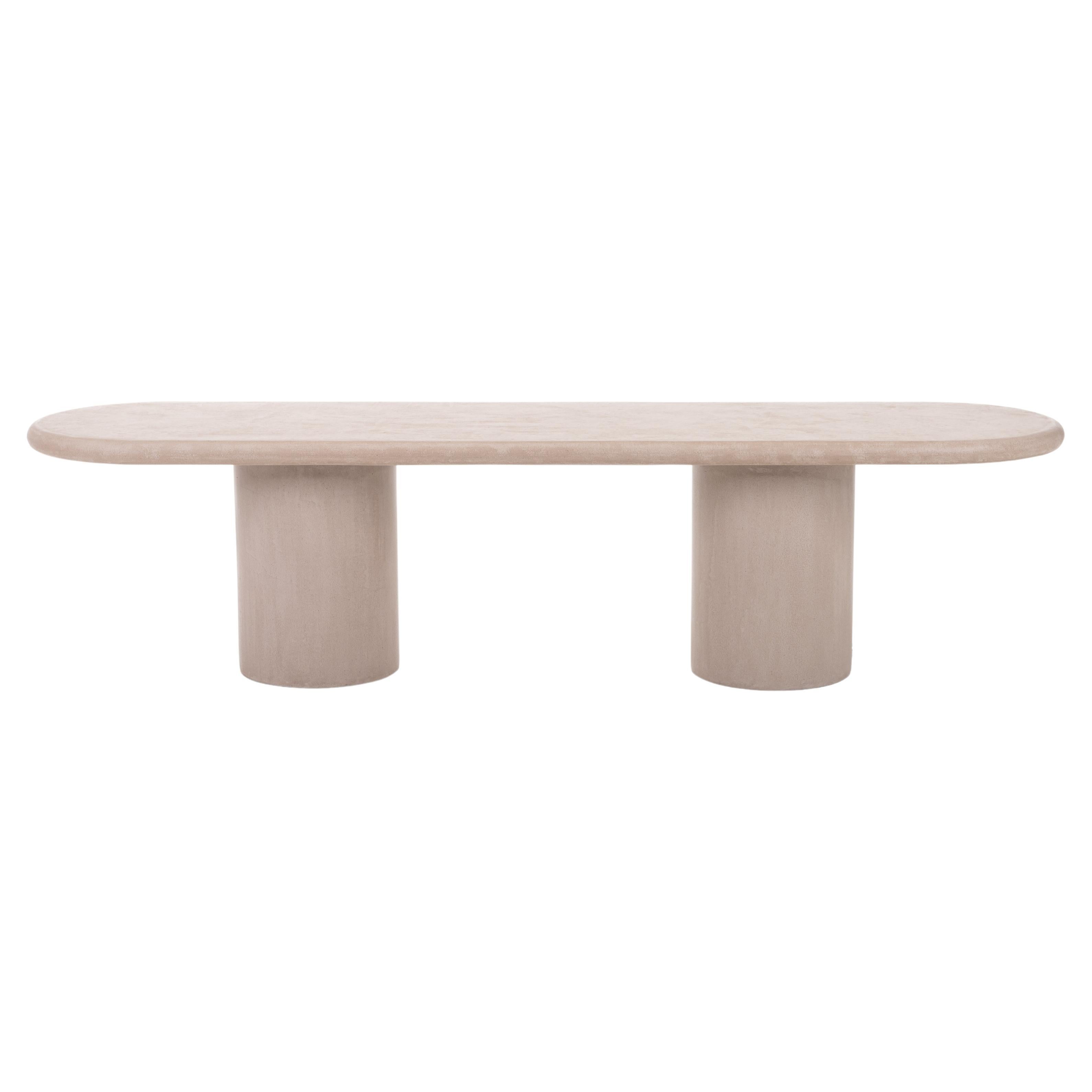 Banc "colonne" contemporain en plâtre naturel arrondi 200cm par Isabelle Beaumont
