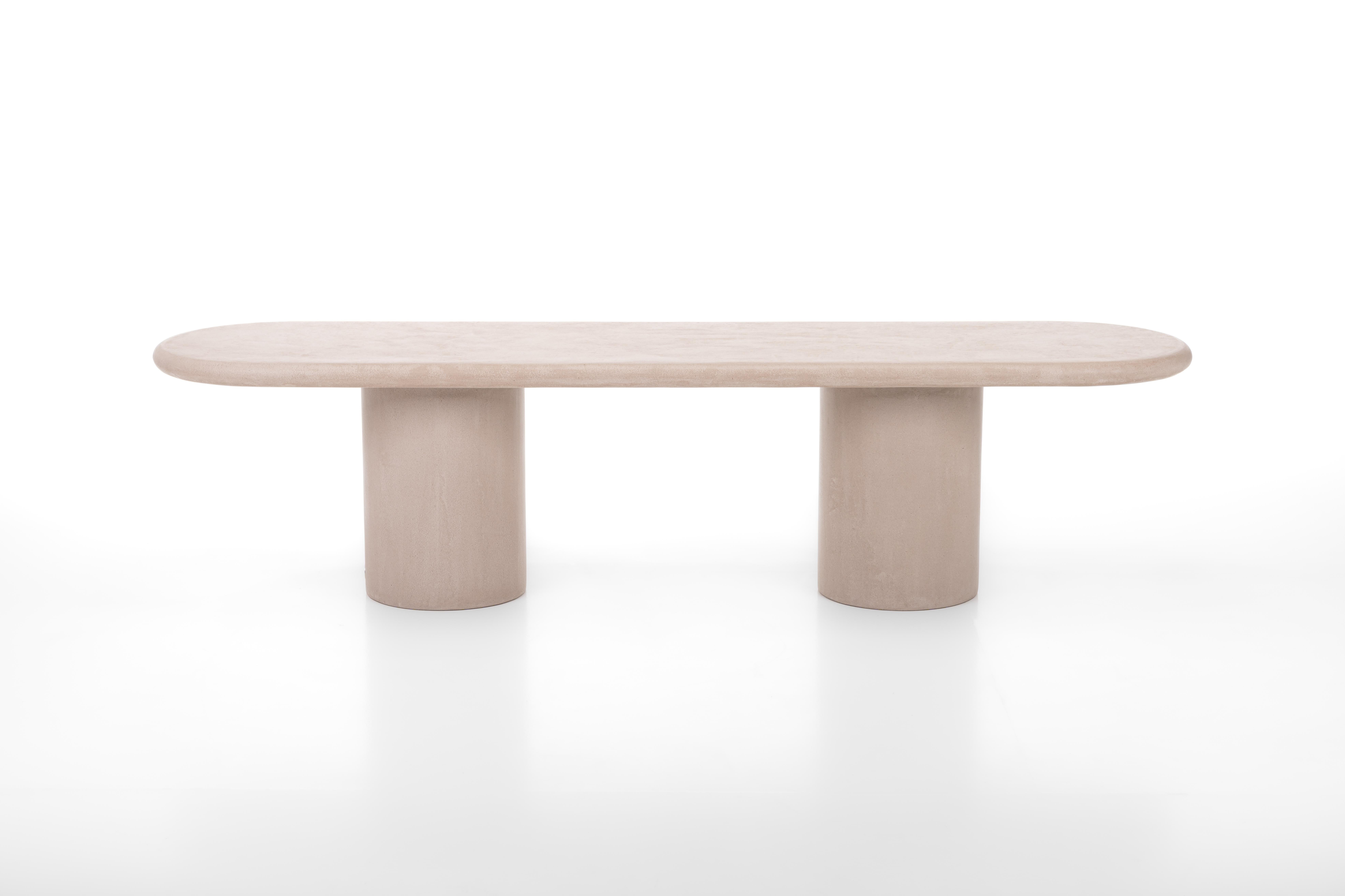 Contemporary Belgian design, handmade natural plaster bench with a textured and earthy character. Stain free and very easy to maintain. Unlike natural stone, the plaster surface has a very pleasant perceived temperature.

Indoor use (price outdoor