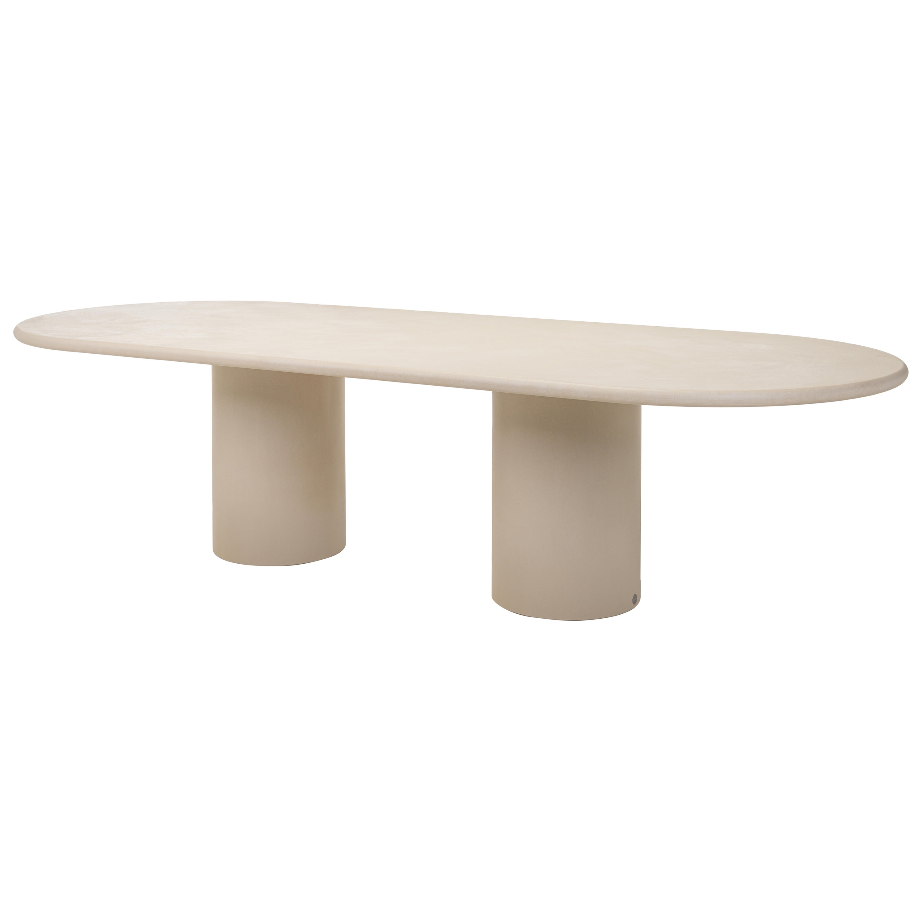Table "colonne" contemporaine en plâtre naturel arrondi 240 cm par Isabelle Beaumont