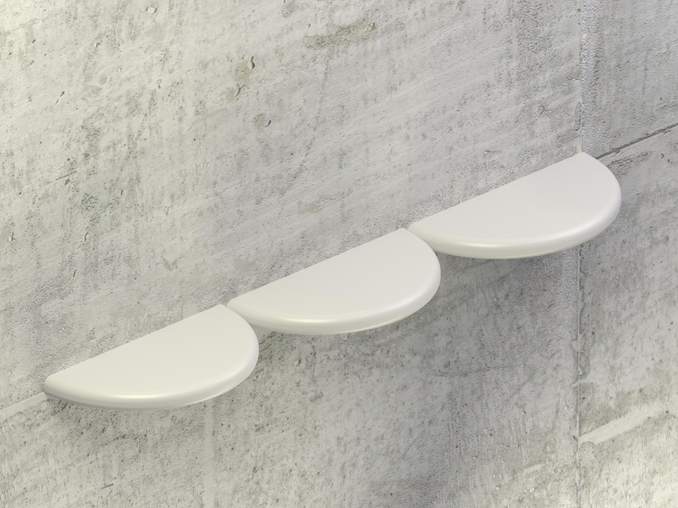 Nina is a wall compact shelf with a semi circular rounded shape. Simple and essential Nina shelf offers a ledge to display objects or art in a Minimalist design and is perfect for a modern or inspired home. Nina offers an infinity configuration