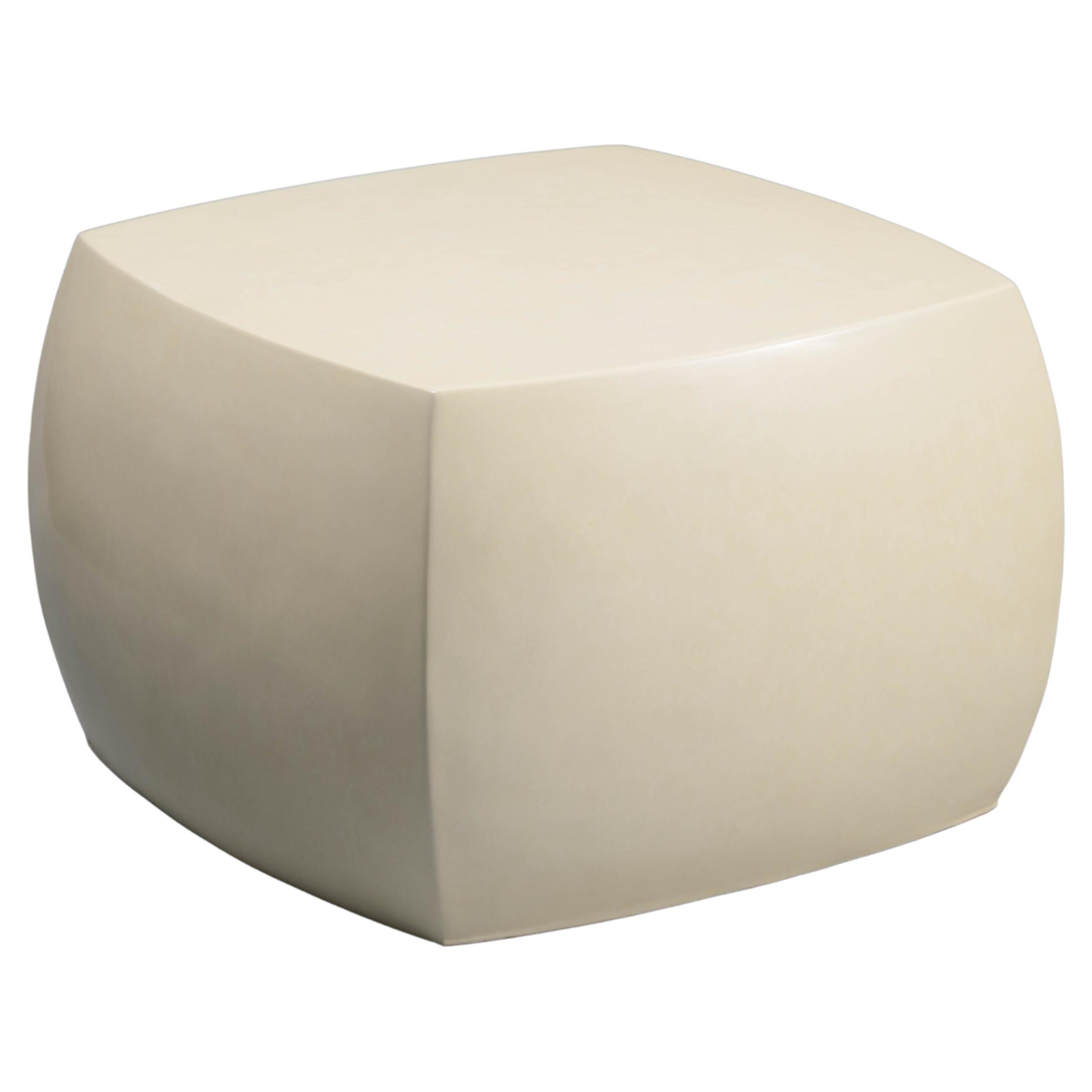 Contemporary Rounded Square Drumstool in Cream Lacquer by Robert Kuo For Sale