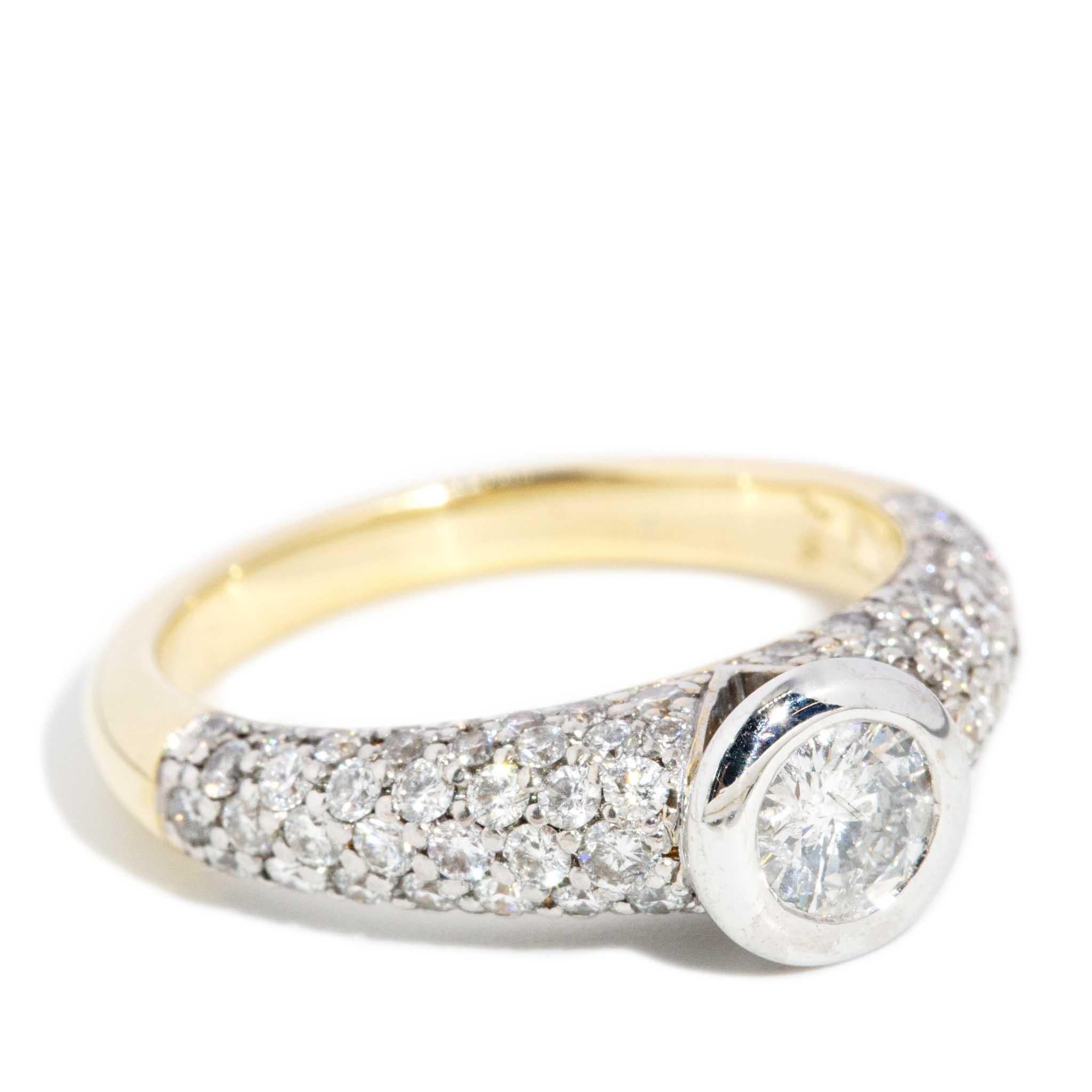Brilliant Cut Contemporary Rubover Diamond Cluster Ring 18 Carat Yellow Gold For Sale