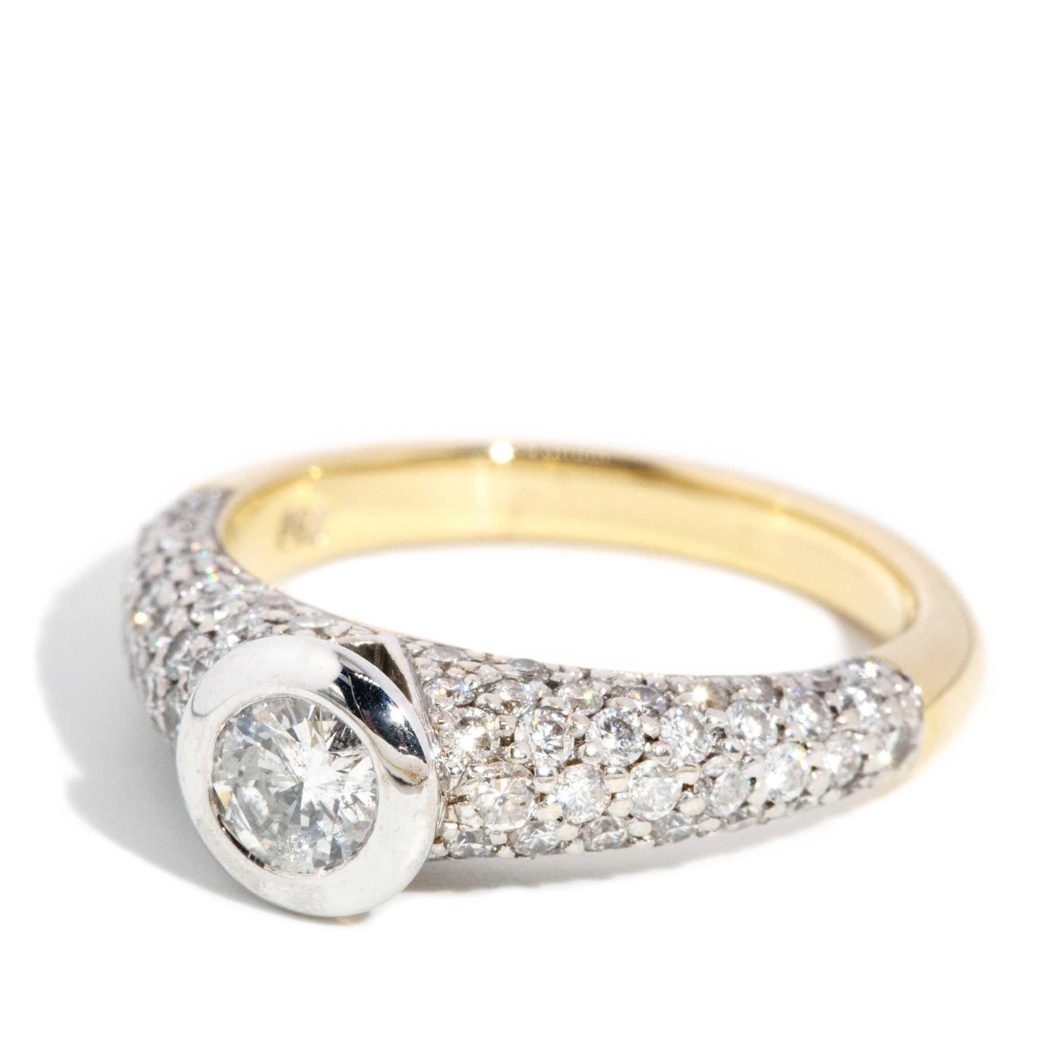 Women's Contemporary Rubover Diamond Cluster Ring 18 Carat Yellow Gold For Sale