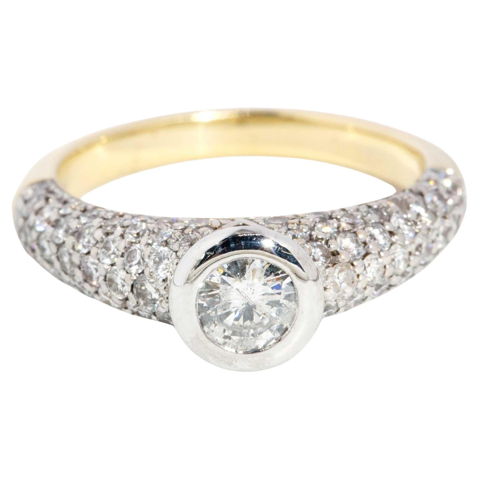 Contemporary Rubover Diamond Cluster Ring 18 Carat Yellow Gold