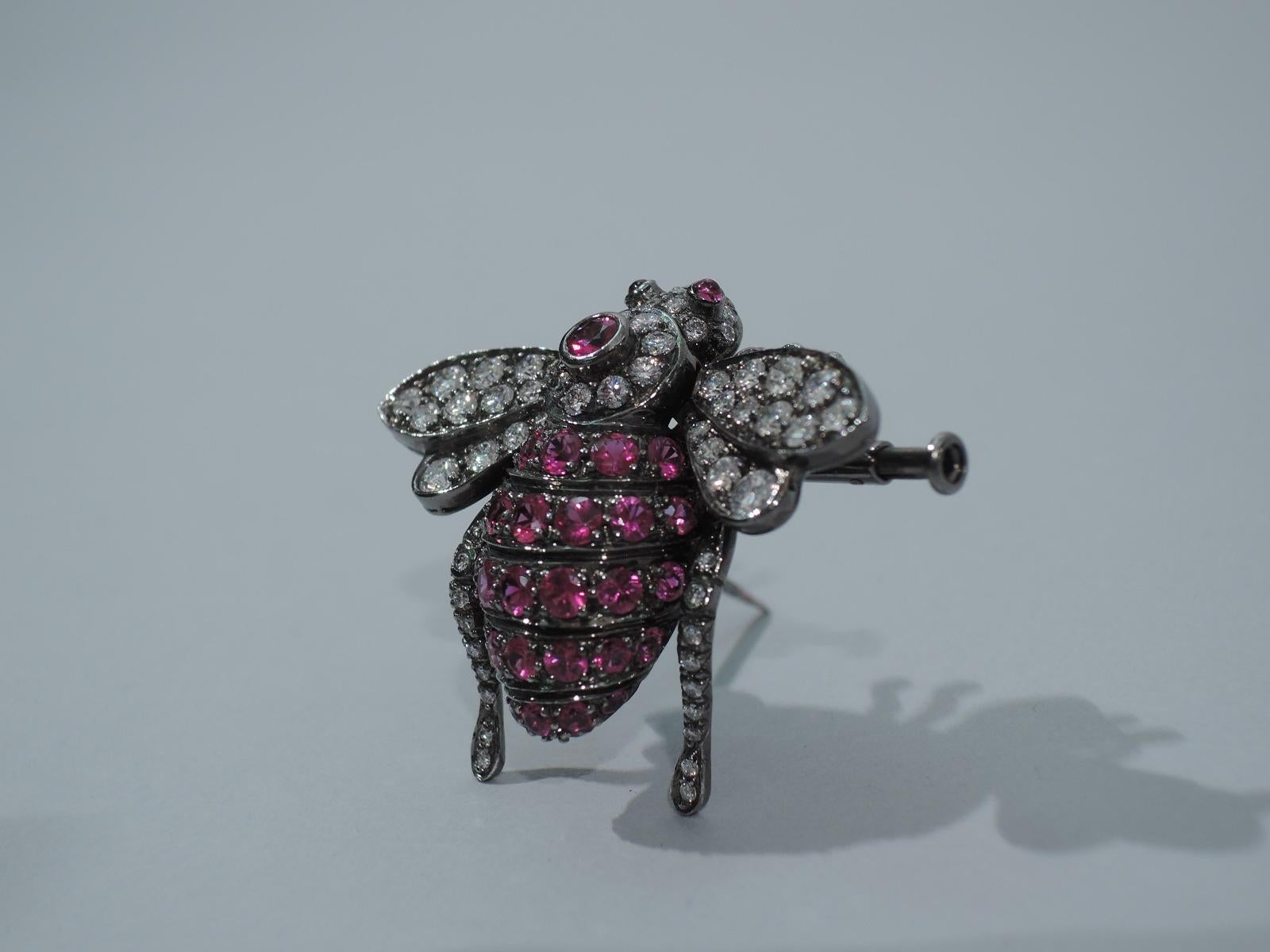 Women's Contemporary Ruby and Diamond Bee Brooch by Sabbadini of Milan