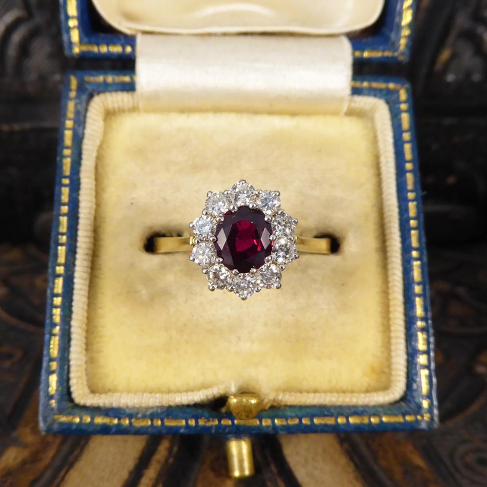 Contemporary Ruby and Diamond Cluster Ring in 18 Carat Gold 4
