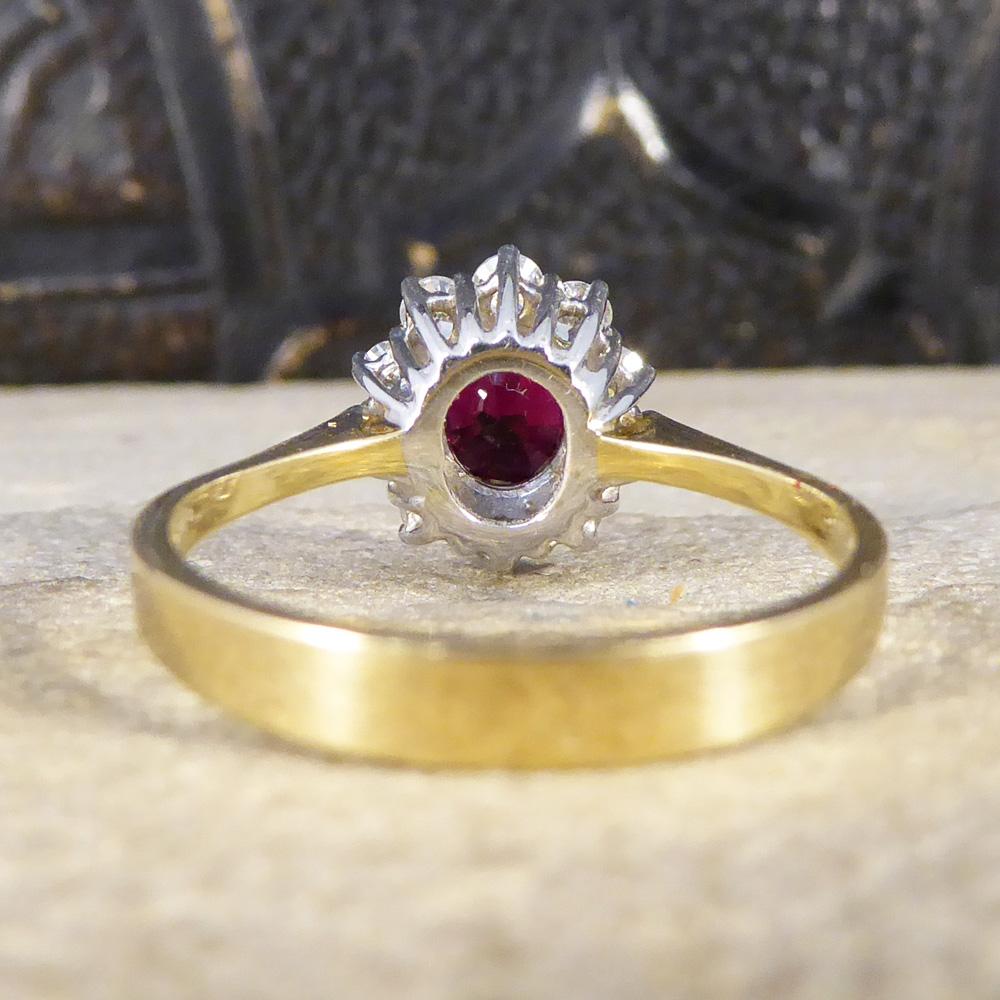 Round Cut Contemporary Ruby and Diamond Cluster Ring in 18 Carat Gold