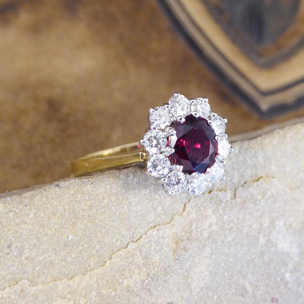 Contemporary Ruby and Diamond Cluster Ring in 18 Carat Gold 1