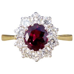 Contemporary Ruby and Diamond Cluster Ring in 18 Carat Gold