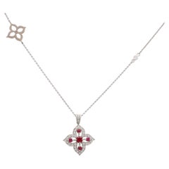 Contemporary Ruby and Diamond Floral Necklace Set in 18k White Gold