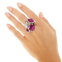 Rosior one-off Ruby and Diamond "Flower" Cocktail Ring set in White Gold