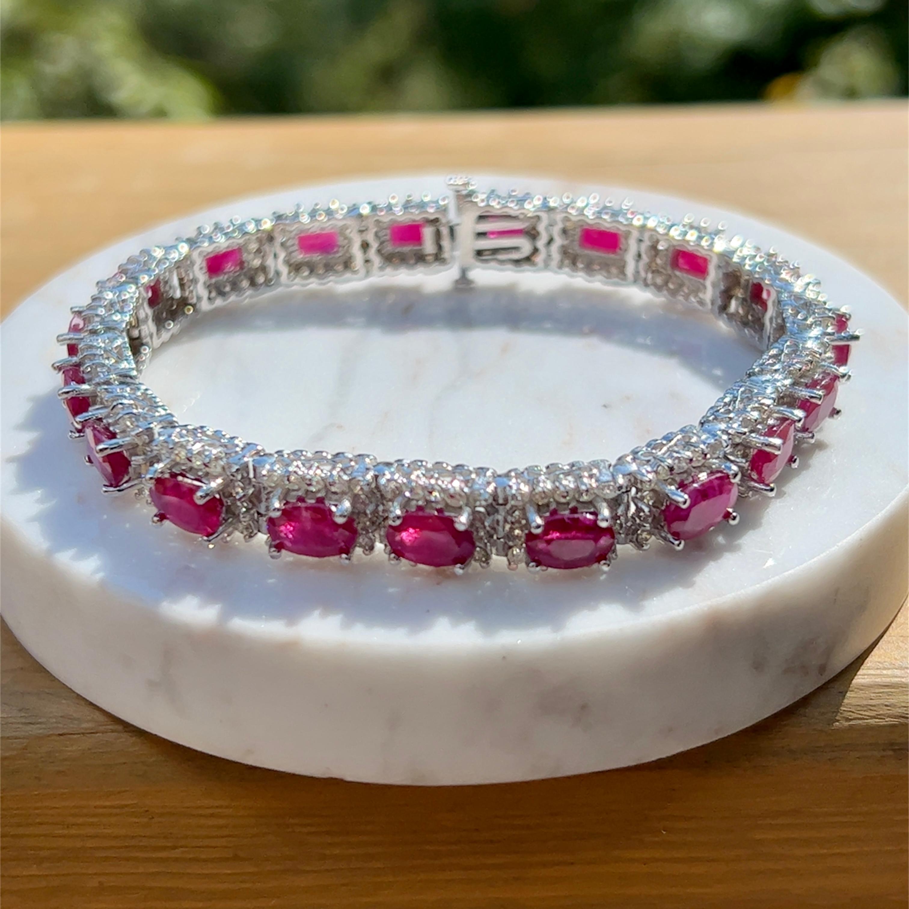 Contemporary Ruby and Diamond Line Bracelet in 14K White Gold  1