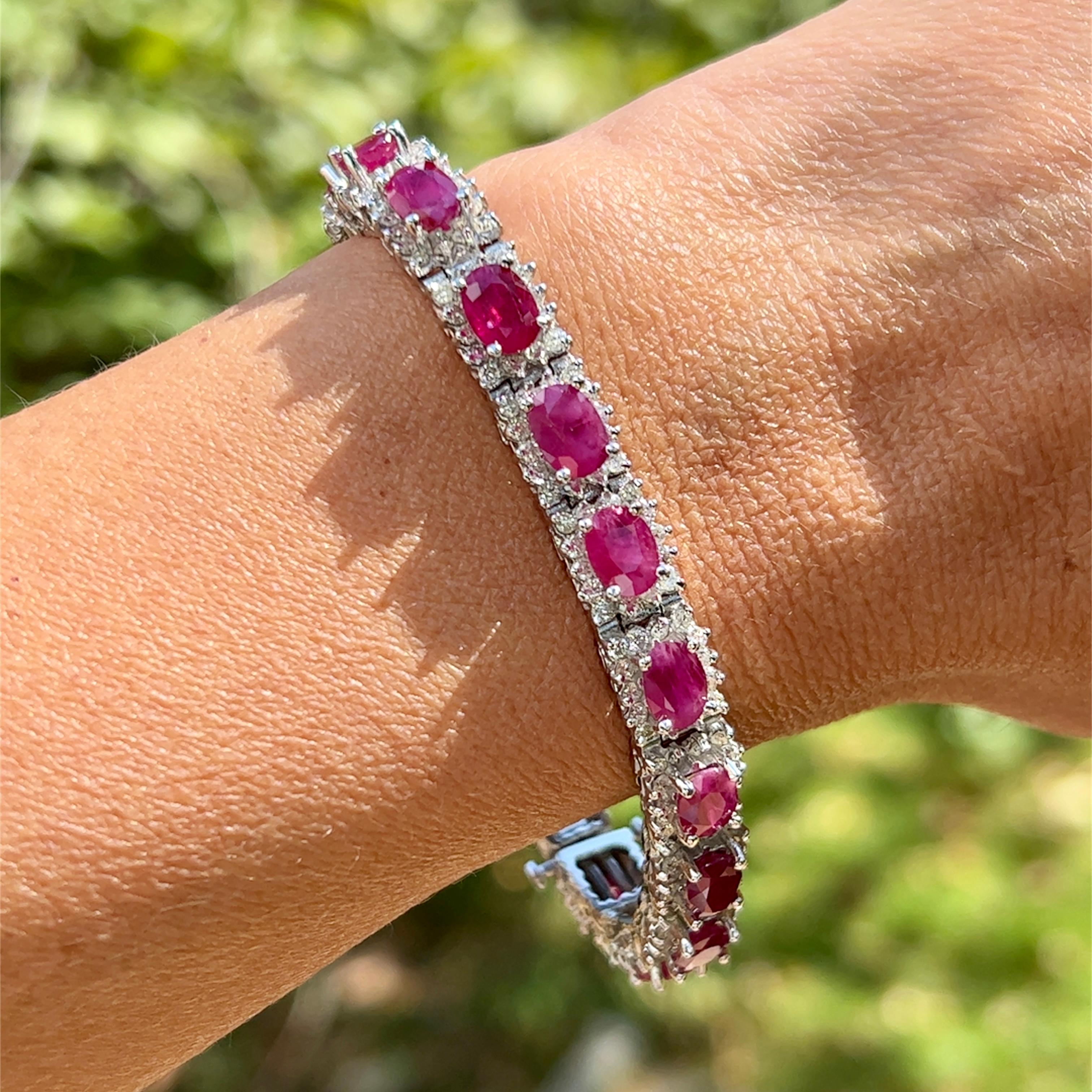 Contemporary Ruby and Diamond Line Bracelet in 14K White Gold  3