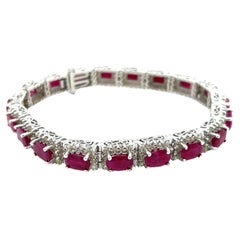 Contemporary Ruby and Diamond Line Bracelet in 14K White Gold 