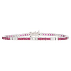 Contemporary Ruby and Diamond Line Tennis Bracelet in White Gold
