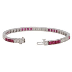 Contemporary Ruby and Diamond Line Tennis Bracelet Set in 18k White Gold