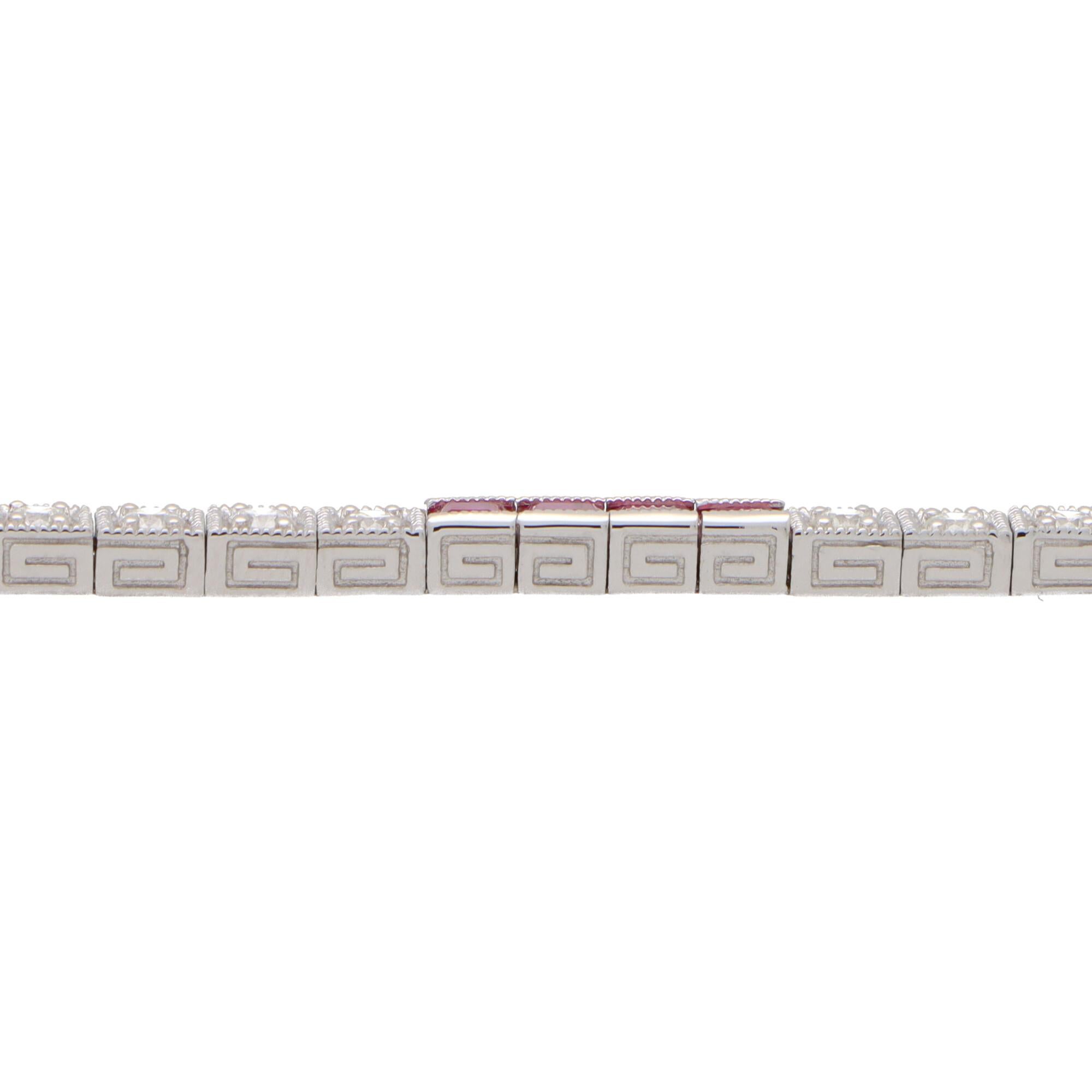Contemporary Ruby and Diamond Line Tennis Bracelet Set in 18k White Gold In Good Condition For Sale In London, GB