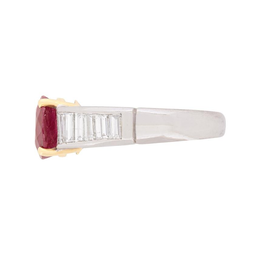 Baguette Cut Contemporary Ruby and Diamond Ring