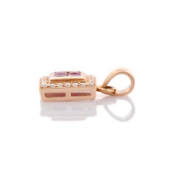 Pendentif carré contemporain en or rose massif 14K avec rubis et diamants