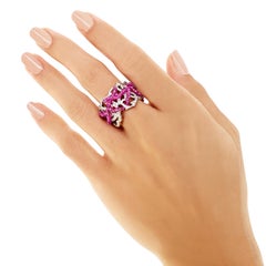 Rosior one-off Ruby Beads and Diamond Cocktail Ring set in White Gold