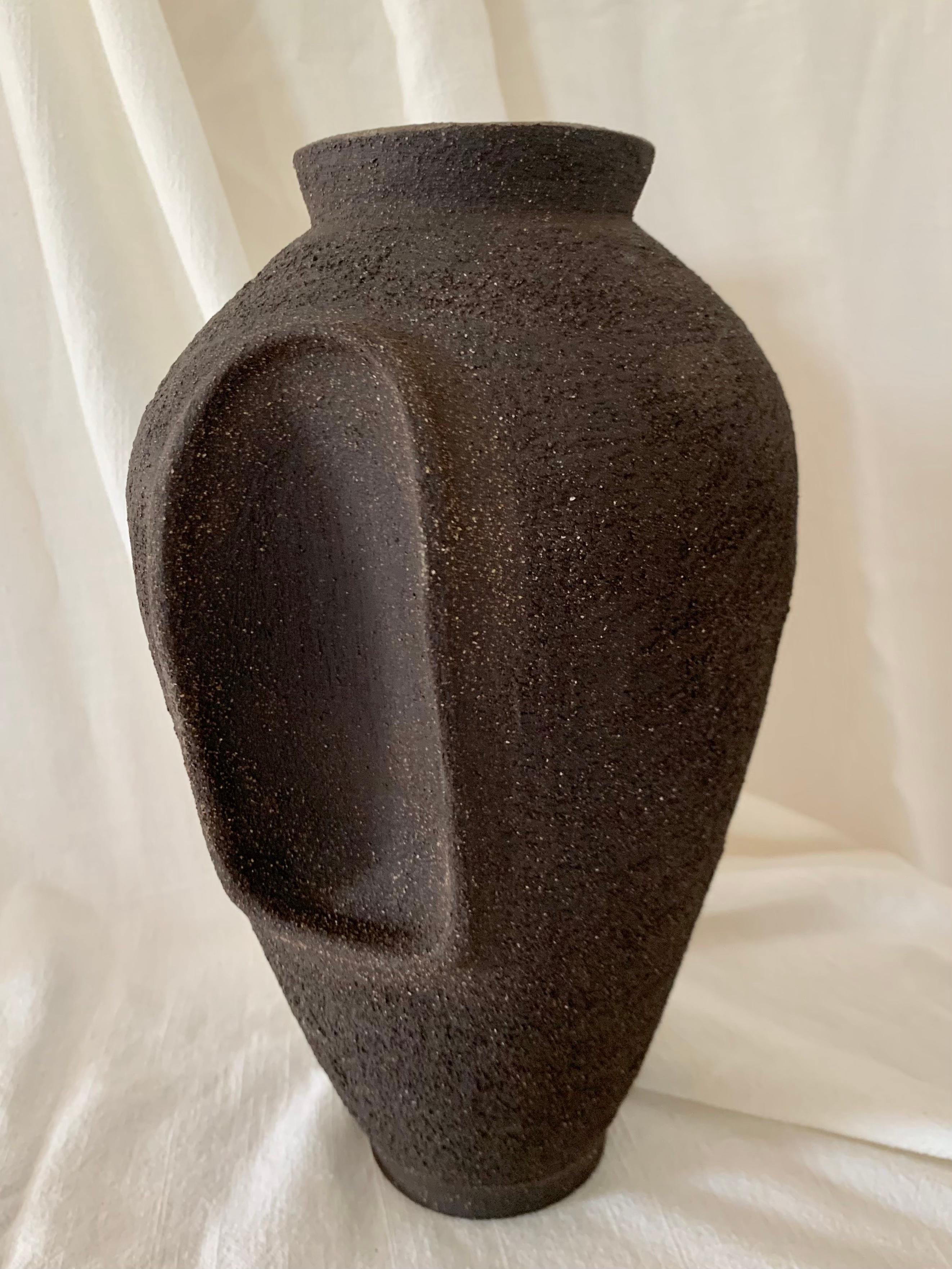 Brutalist Contemporary Ruby Bell Ceramics Black Altar Vase