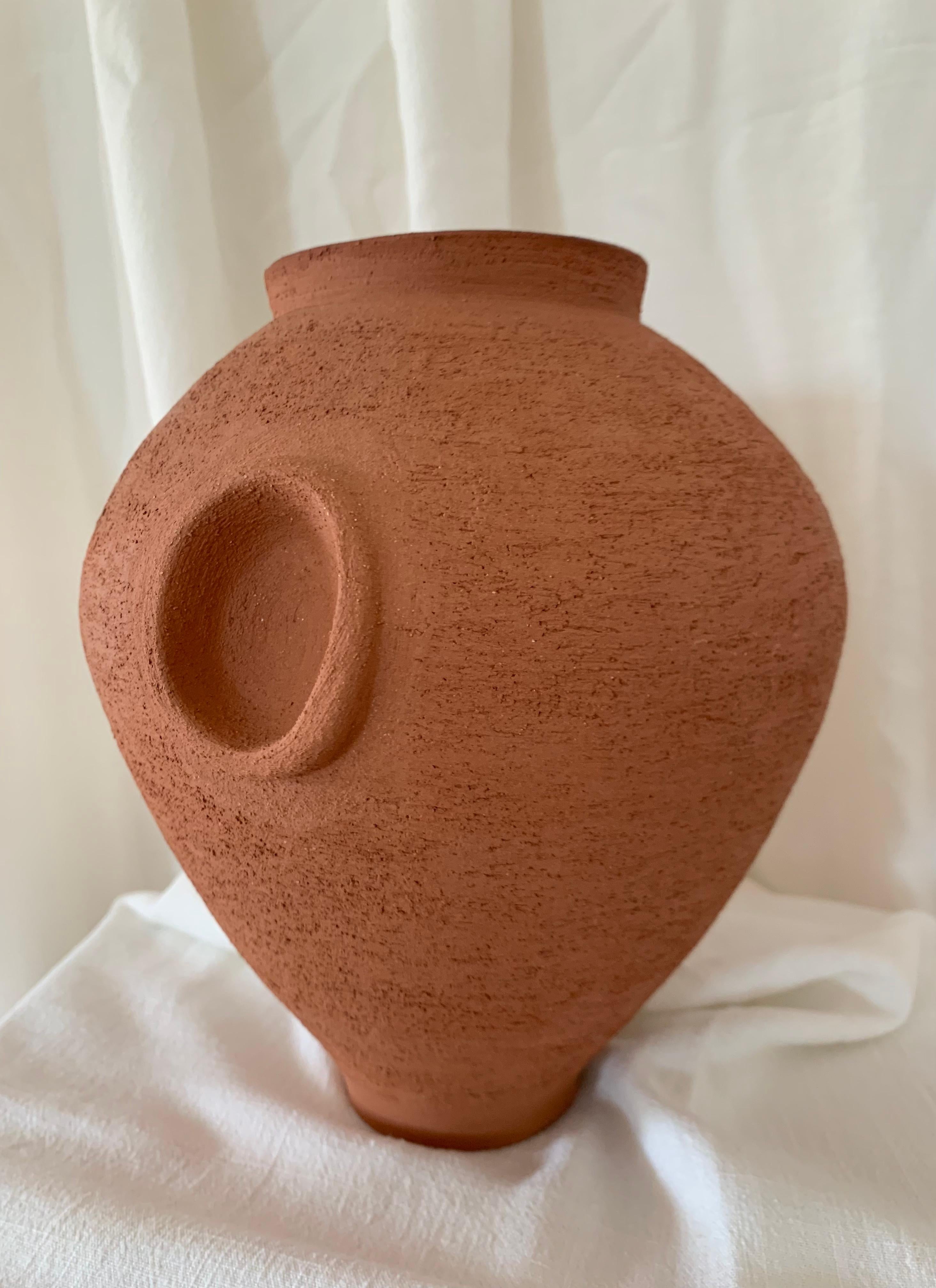 Brutalist Contemporary Ruby Bell Ceramics Terracotta Altar Vase For Sale