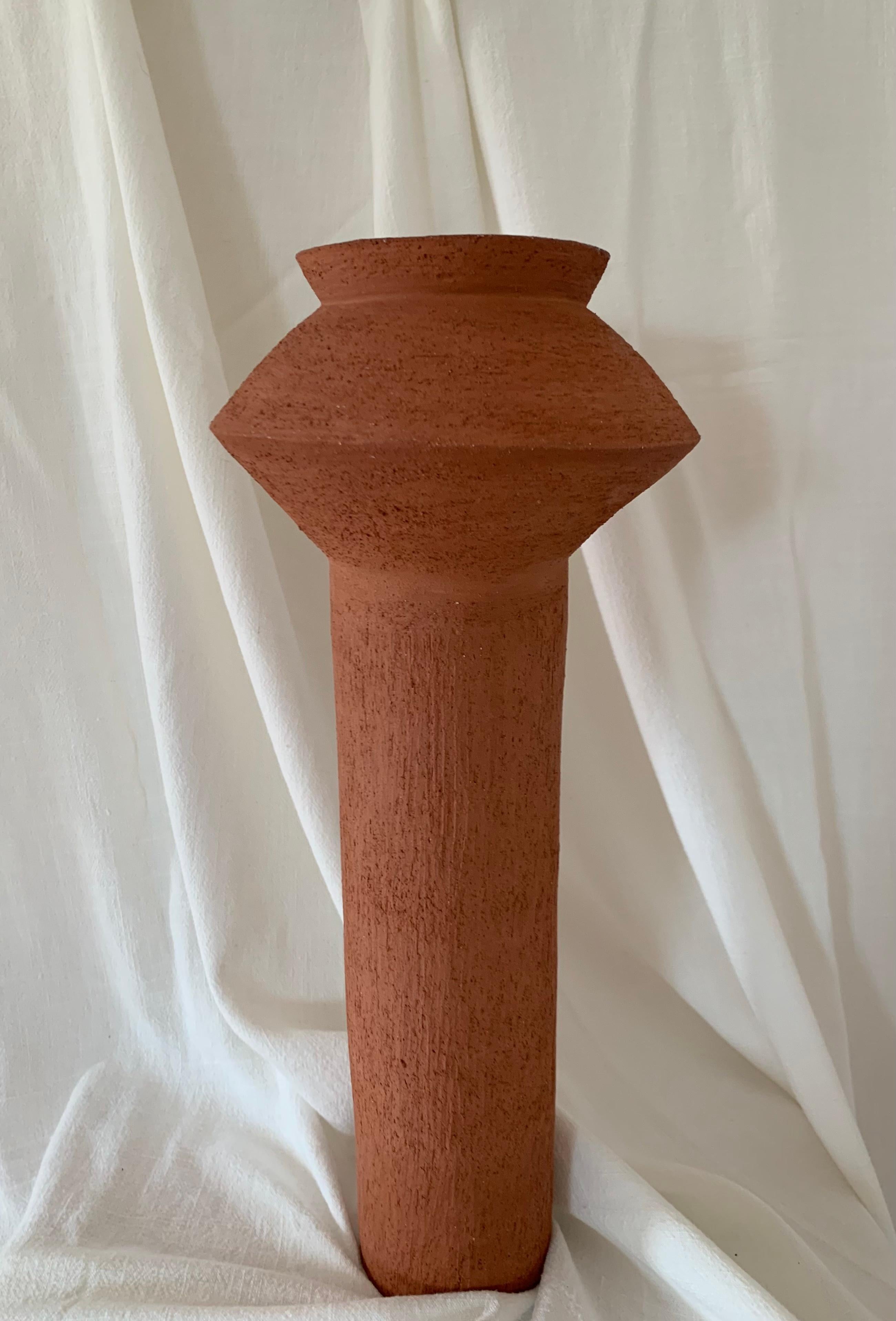 Contemporary Ruby Bell Ceramics Terracotta Tall Pedestal Vase In New Condition For Sale In Portland, OR