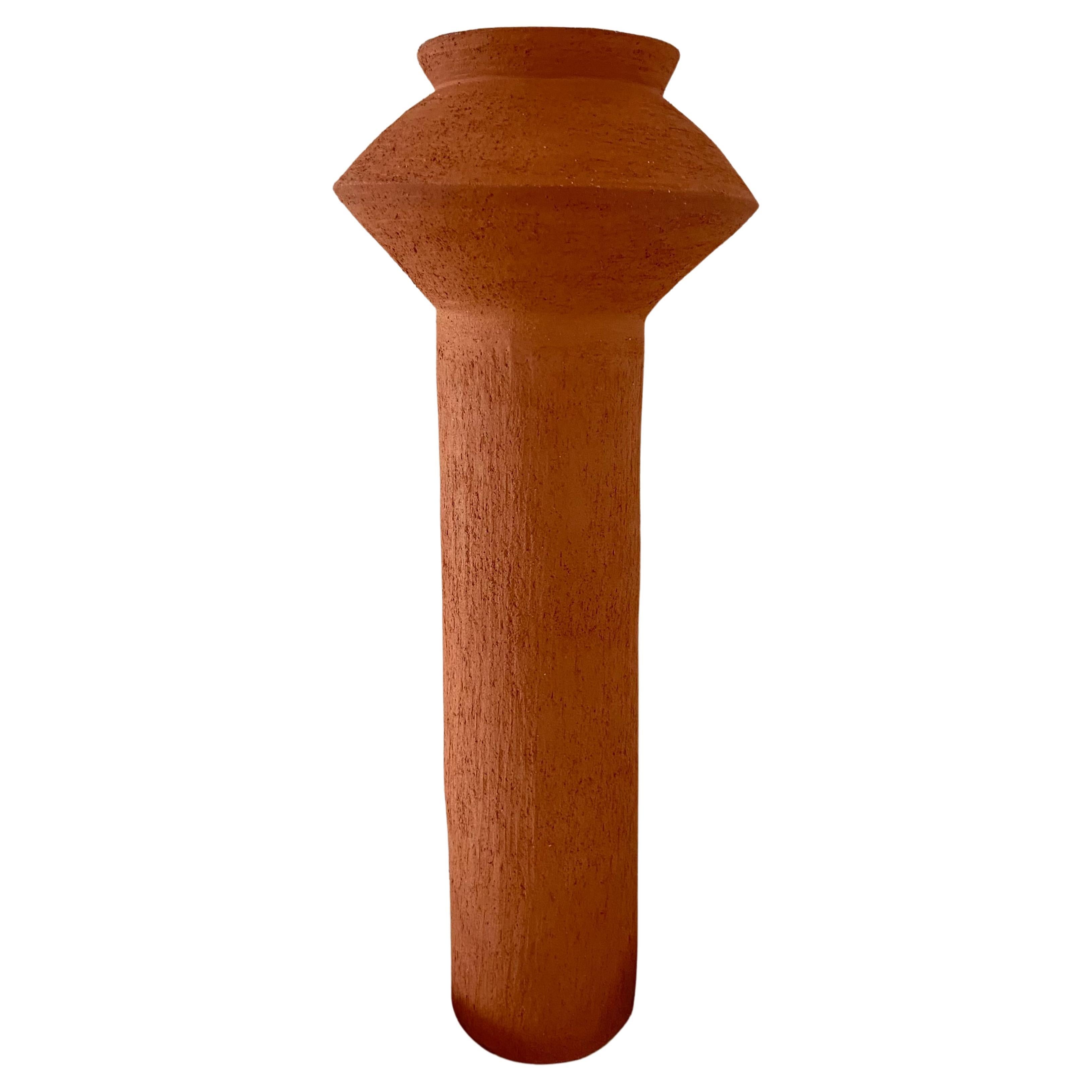 Contemporary Ruby Bell Ceramics Terracotta Tall Pedestal Vase For Sale