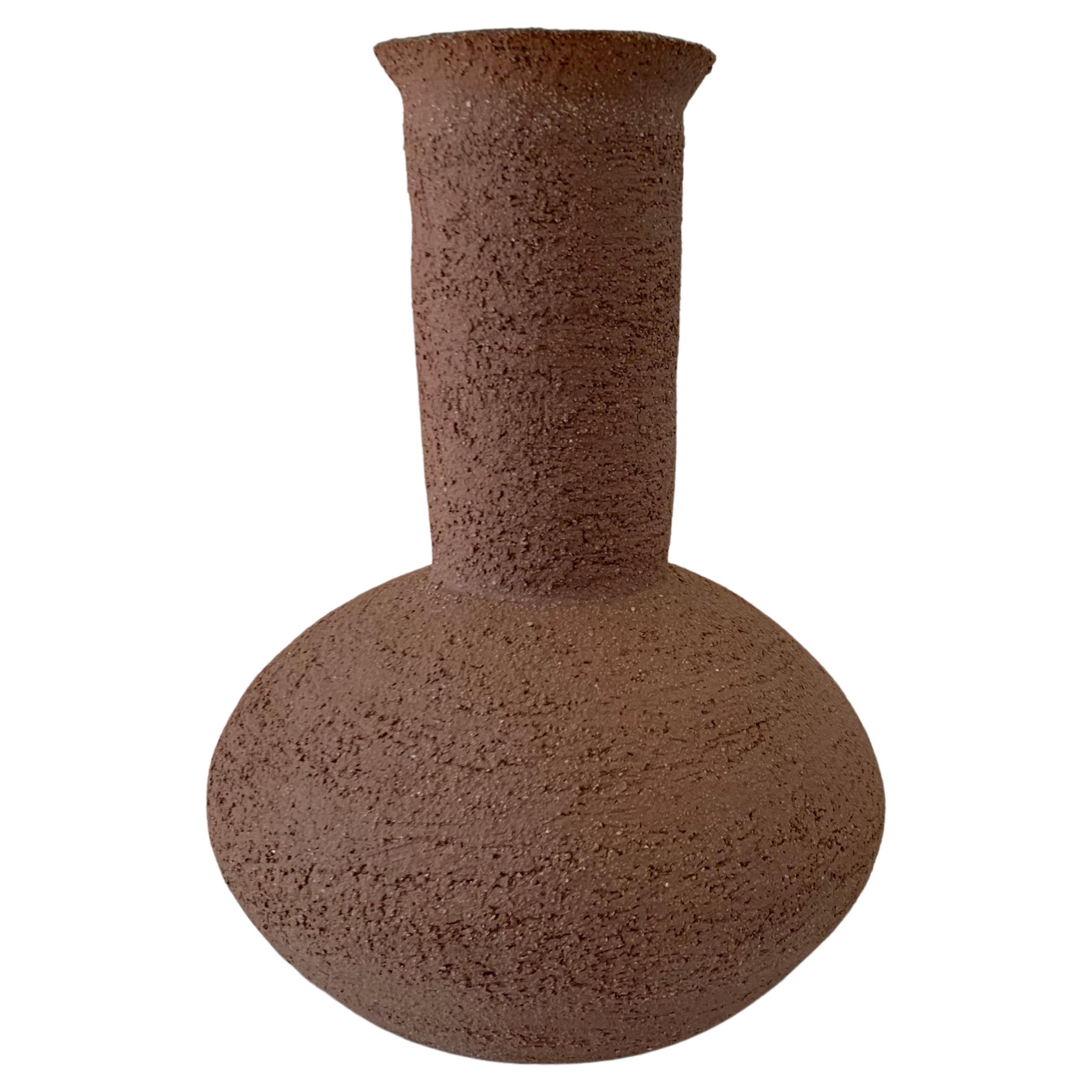 Contemporary Ruby Bell Ceramics Toasted Almond Round Bottom Vase with Tall Neck For Sale