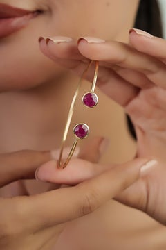 Contemporary Ruby Bezel-Set Open Cuff Bangle Bracelet 3.08ct in 14K Yellow Gold
