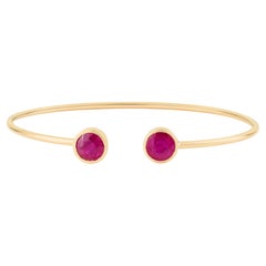 Contemporary Ruby Bezel-Set Open Cuff Bangle Bracelet 3.08ct in 14K Yellow Gold
