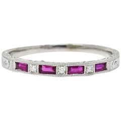 Contemporary Ruby Diamond 14 Karat Gold Stacking Band