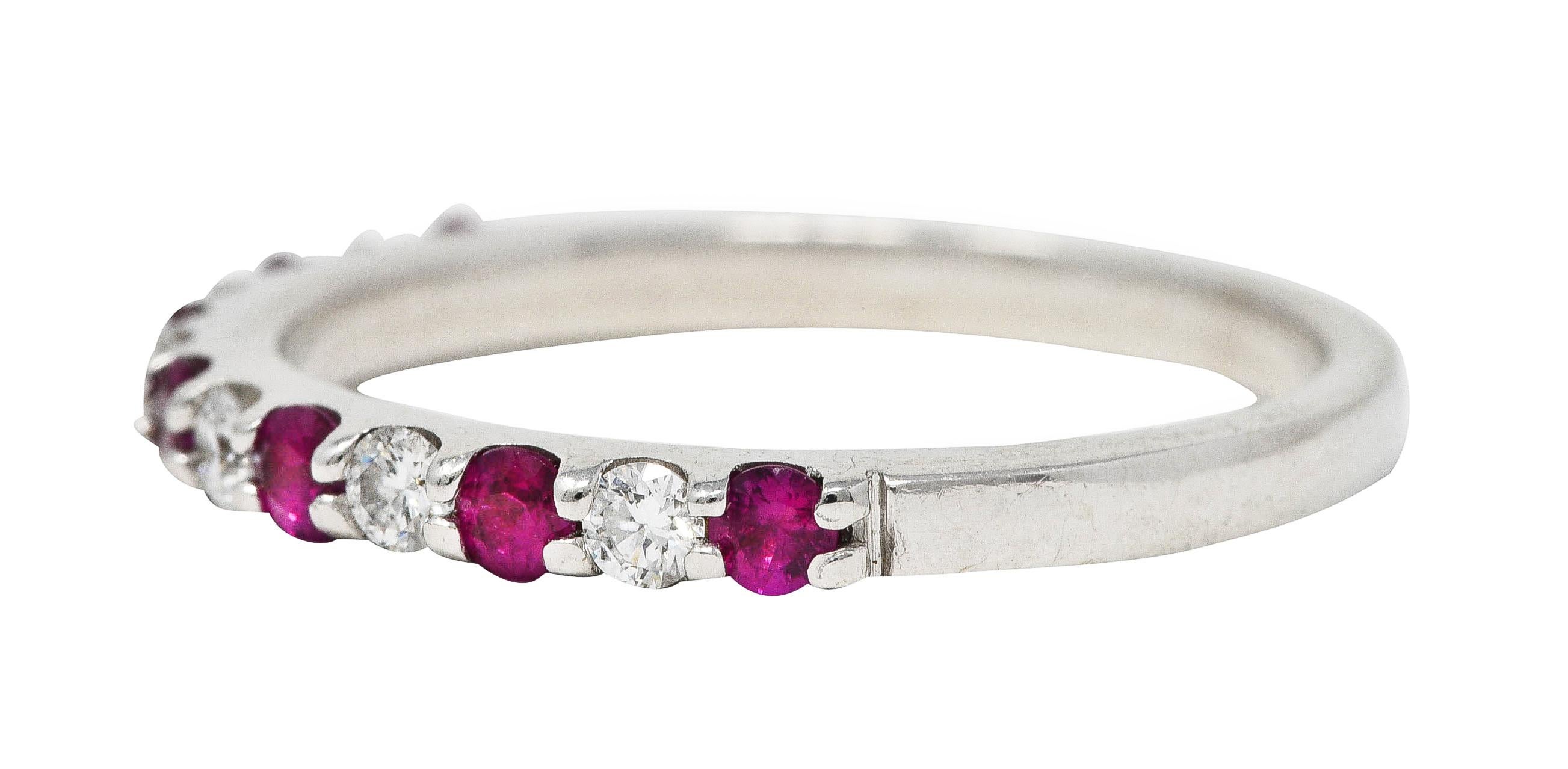 Contemporary Ruby Diamond 14 Karat White Gold Stacking Band Ring In Excellent Condition In Philadelphia, PA