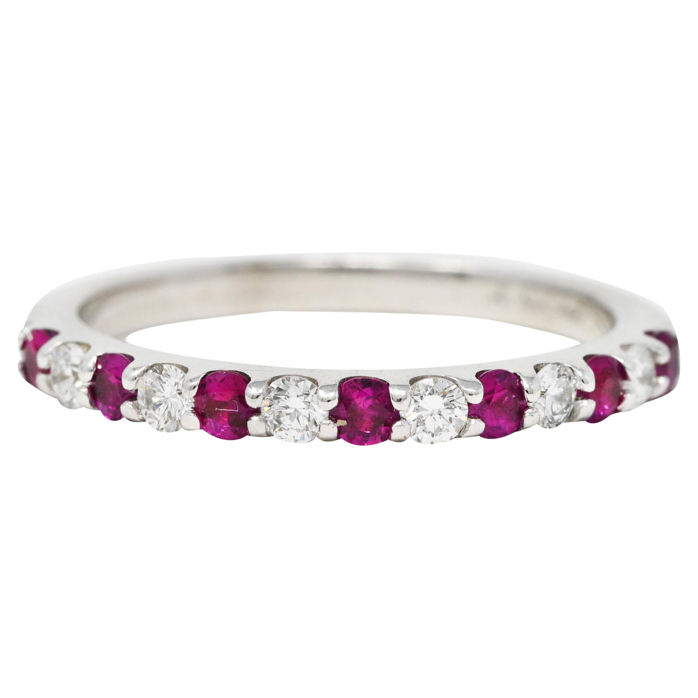 Contemporary Ruby Diamond 14 Karat White Gold Stacking Band Ring