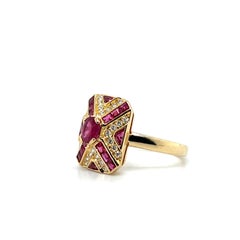 Contemporary Ruby Diamond and 14k Yellow Gold Ring