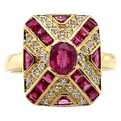 Contemporary Ruby Diamond and 14k Yellow Gold Ring