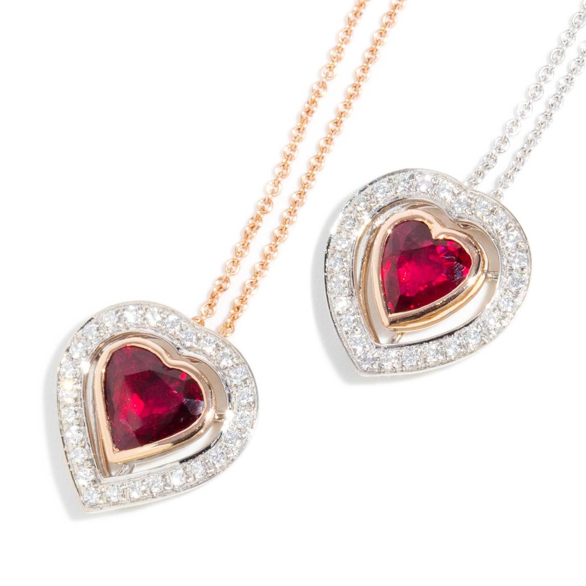 Ciondolo a forma di cuore con rubino e diamante e catena in oro bianco 18 carati in vendita 4