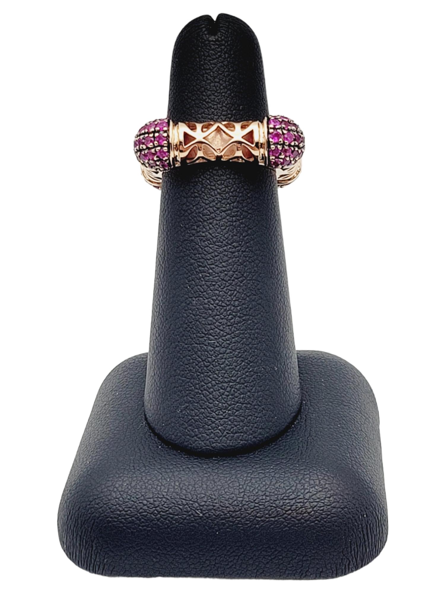 Contemporary Ruby Filigree Square Statement Band Ring in 14 Karat Rose Gold For Sale 5